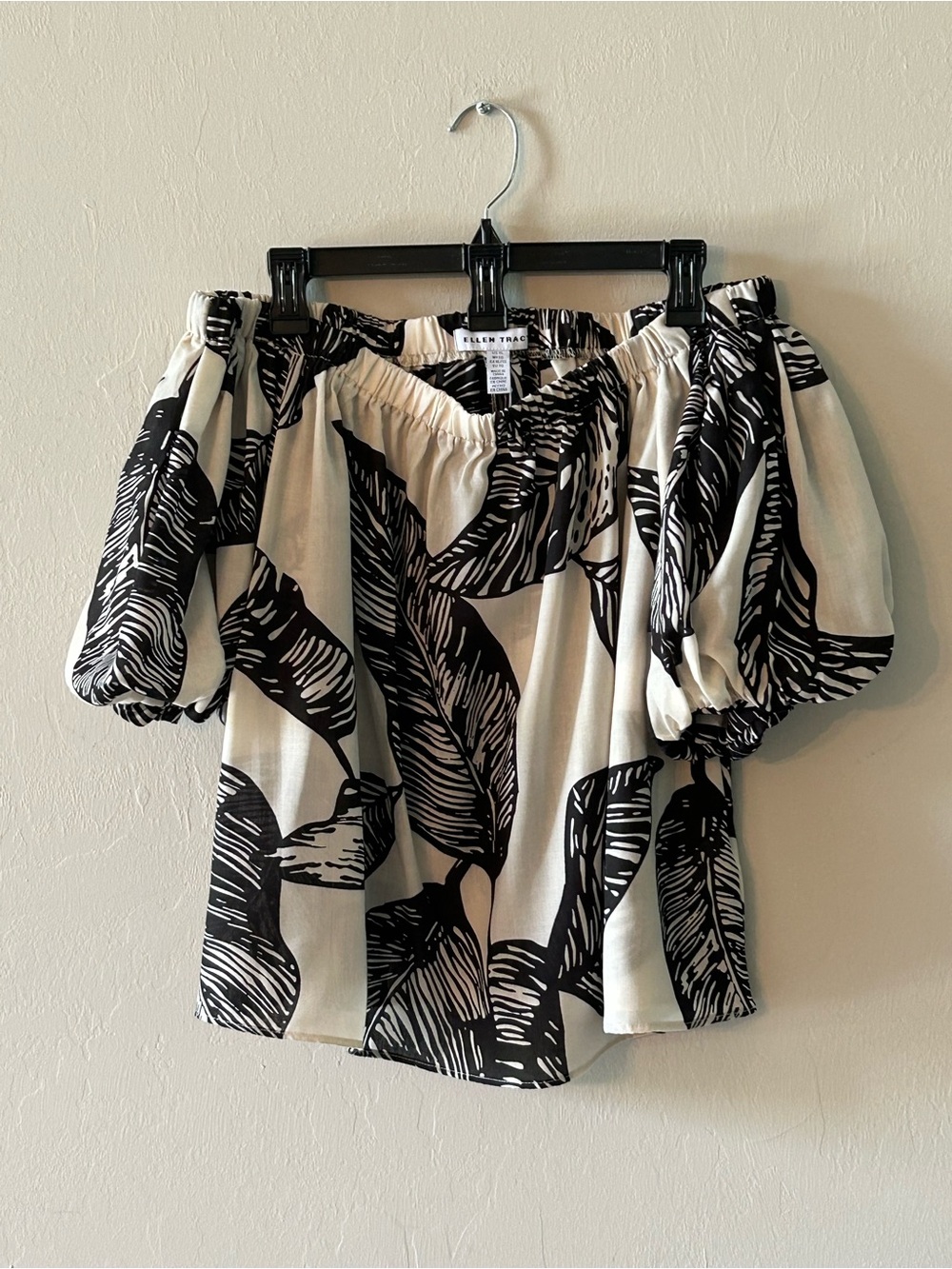 Ellen Tracy Women s Sz XL Off The Shoulder Palm Leaf Botanical Puff Sleeve Top